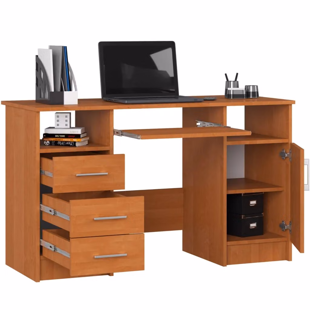 Scrivania AKORD ANA moderna con mobile contenitore, colore marrone, L 124 cm x P 52 cm x H 74 cm – 2