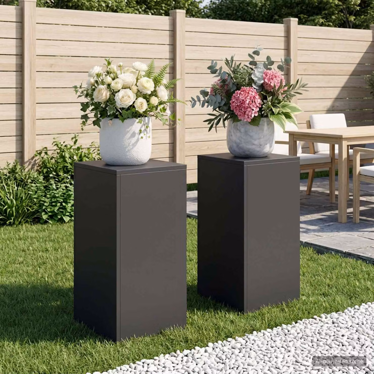 Set di 2 supporti per piante vidaXL in metallo nero opaco, L/P/H: 30 x 30 x 60 cm