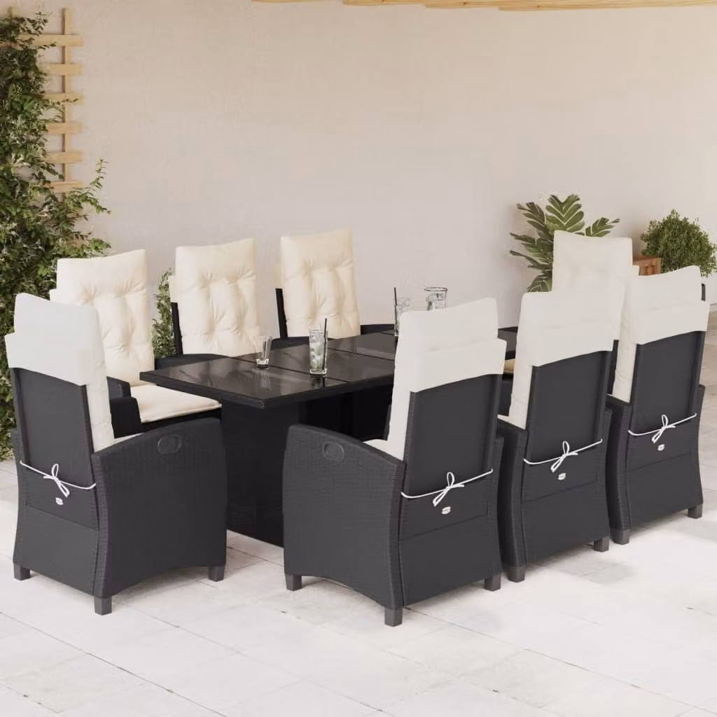 Maison Exclusive - Set da Pranzo da Giardino 9 pz con Cuscini Nero in Polyrattan