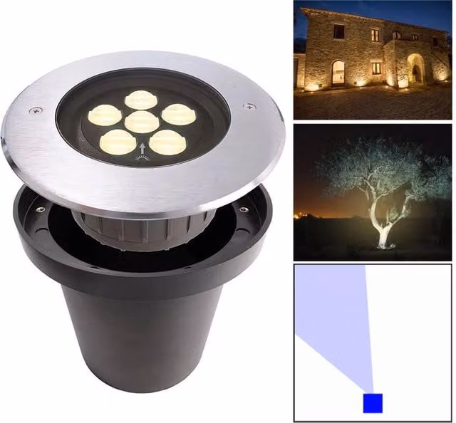 Faretto calpestabile asimmetrico LED 14W segnapassi CARRABILE 24V incasso esterno IP67 luci facciate giardino foro 15cm