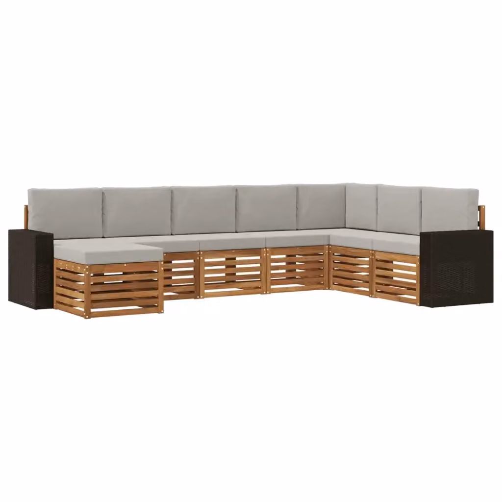 Set di divani da esterno vidaXL 8 pezzi in rattan e legno di acacia, colore grigio – 2