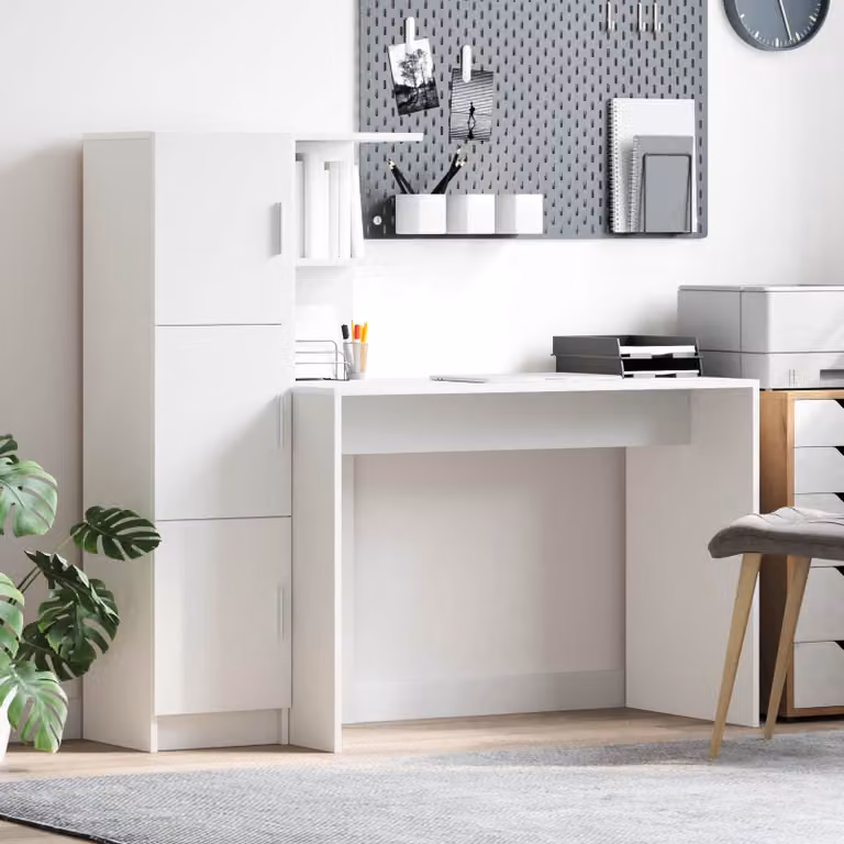 Set di 2 scrivanie moderne vidaXL bianche in MDF, L/P/H: 133,5 x 50 x 124 cm