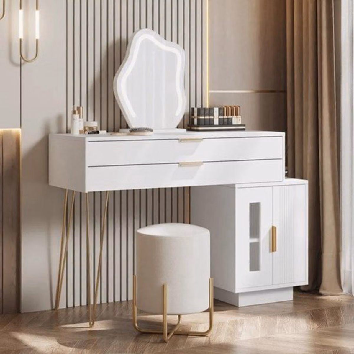 Tavolino da trucco con specchio illuminato a LED - 113x48x11 cm - Tavolino per cosmetici