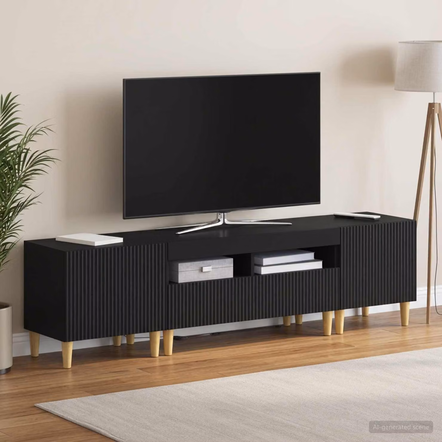Mobile TV stand vidaXL ARNHEM a 3 pezzi con illuminazione LED integrata, colore nero, in legno ingegnerizzato MDF per il tuo soggiorno