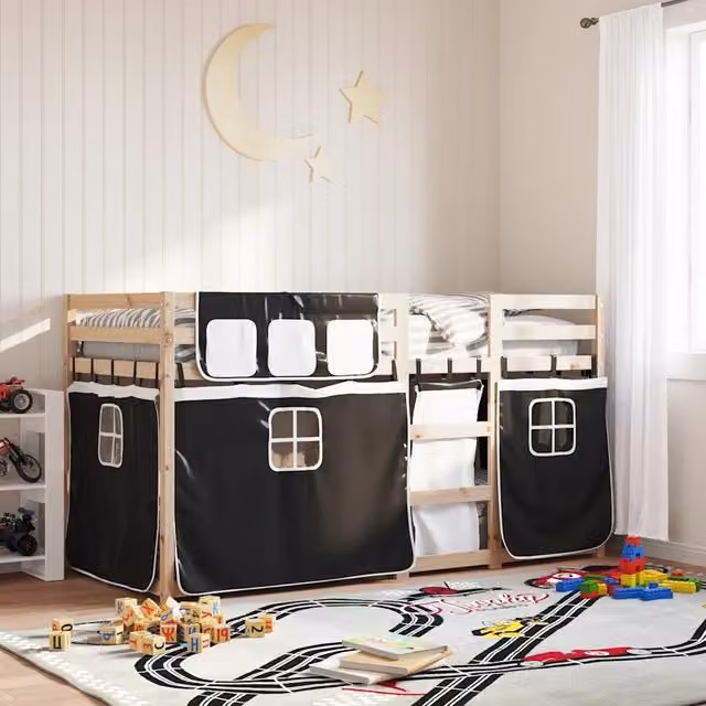 Letto a castello per bambini vidaXL in legno di pino nero, L/P/H: 195.5 x 90 x 112 cm