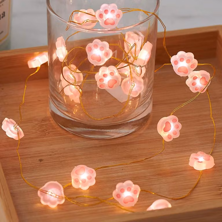 Catene luminose con motivi di zampe di gatto, lunghezza 2 metri, 20 LED, alimentazione a batteria