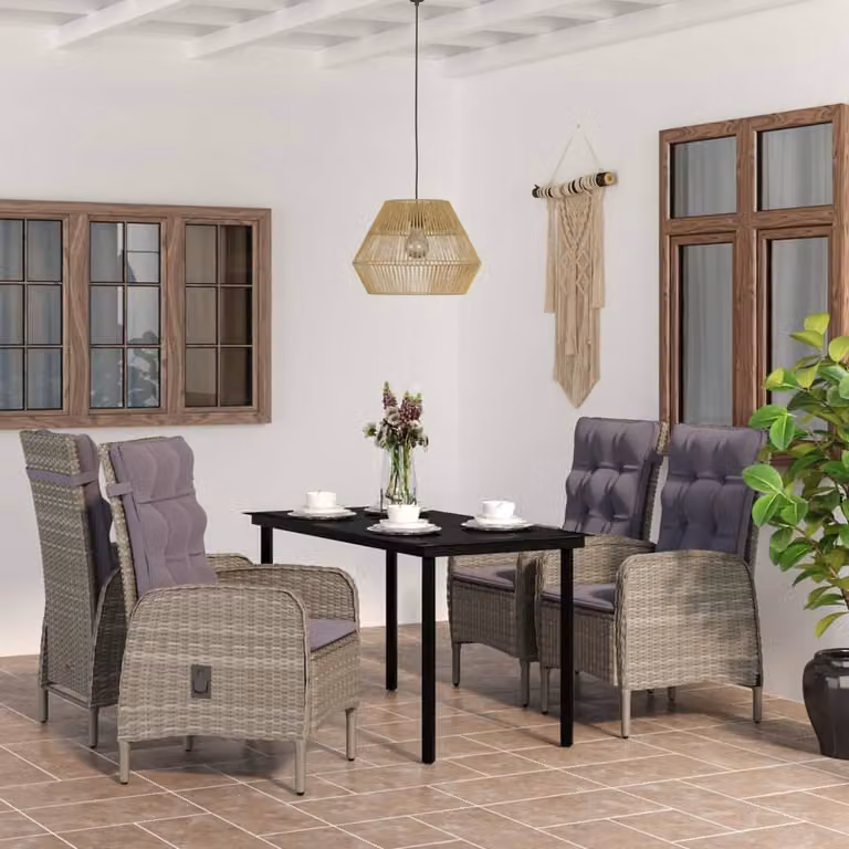 Maison Exclusive - Set da pranzo da giardino a 5 pezzi con cuscini grigi e neri