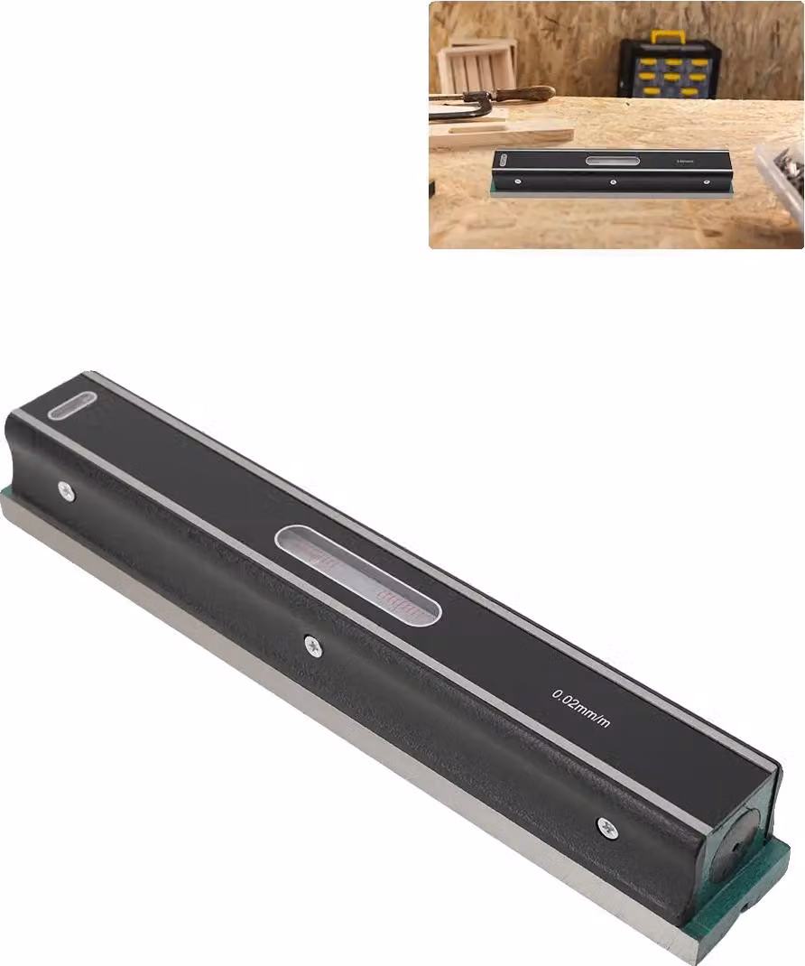 Livella di precisione, design resistente in ghisa, base con scanalatura a V, 300 mm