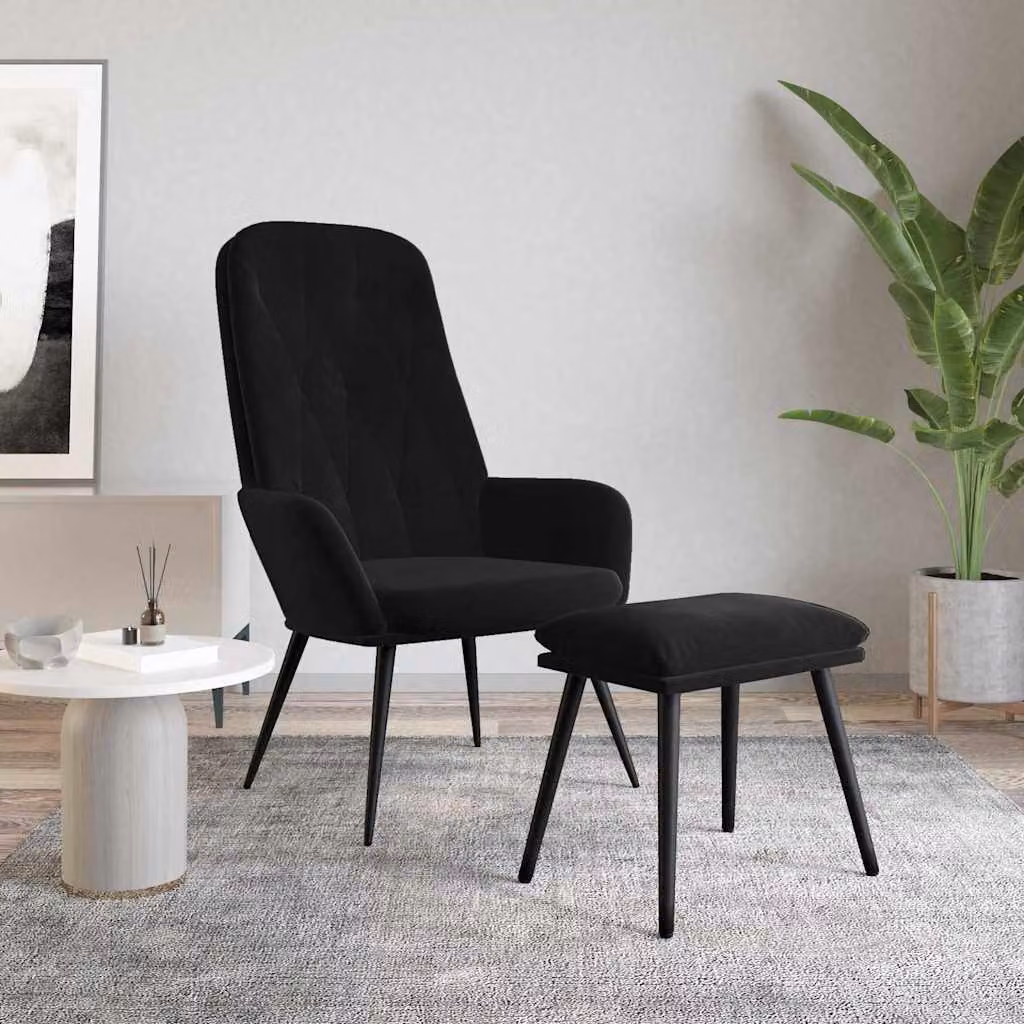 vidaXL Poltrona Relax con Poggiapiedi in Velluto Nero con Struttura in Metallo