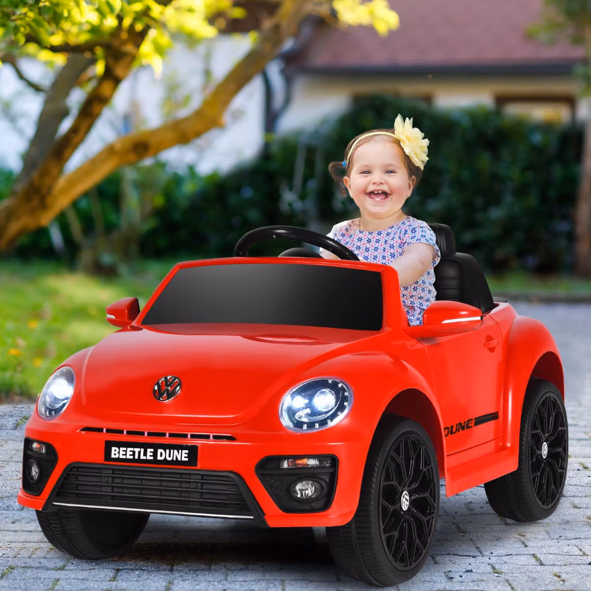 Auto elettrica Volkswagen per bambini Costway con telecomando e luci, colore rosso – 3