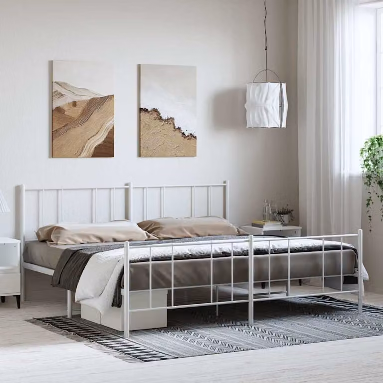 vidaXL Giroletto con Testiera e Pediera in Metallo Bianco L: 198 cm, P: 207 cm, H: 90 cm