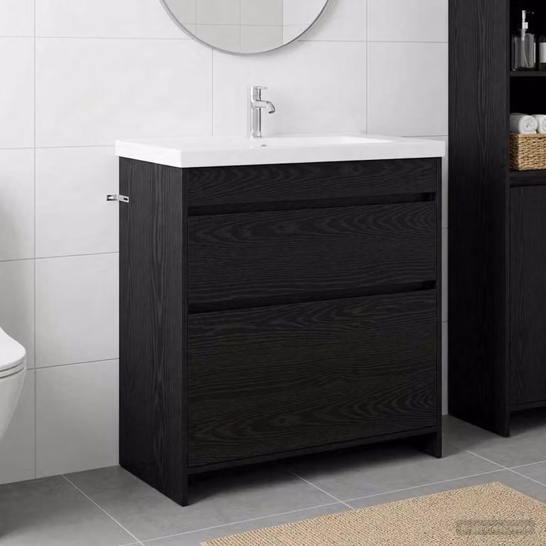 vidaXL Mobiletto da Bagno Sotto Lavabo Moderno in Legno Nero con Cassetti L/P/H: 78,5 x 37,5 x 81 cm