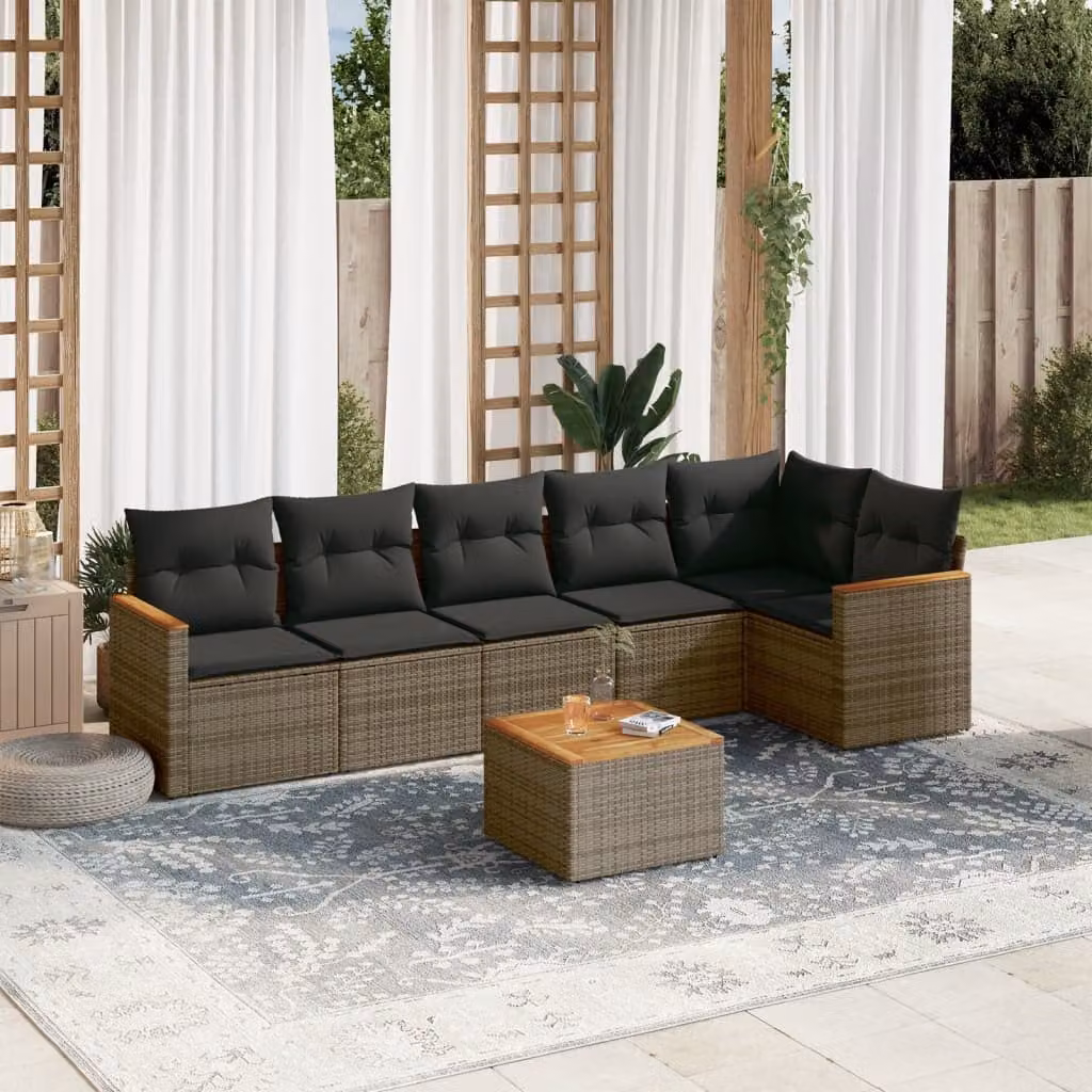 vidaXL Set Divani da Giardino 7 pz a L con Cuscini Grigio in Polyrattan e Acciaio – 1