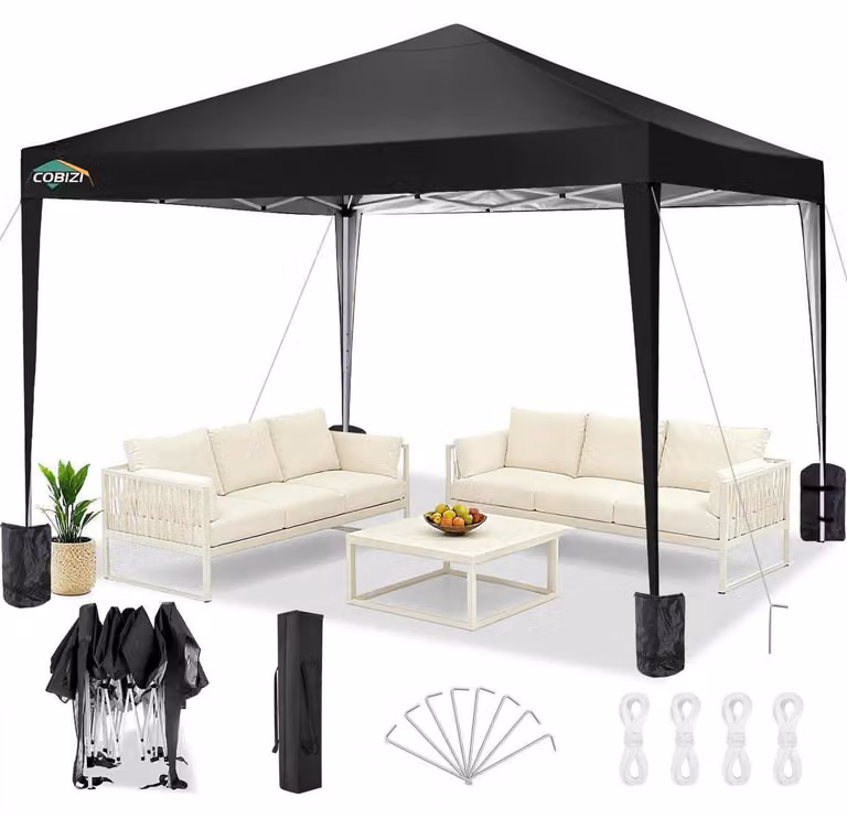 Gazebo pieghevole 3x3 metri, impermeabile, stabile, resistente alle intemperie invernali, con protezione UV UPF 50+ e colore nero, completo di borsa per il trasporto