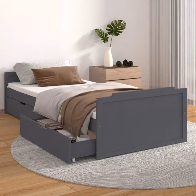 Letto con cassetti vidaXL in legno massello di pino stile rustico grigio L 90 cm x P 200 cm