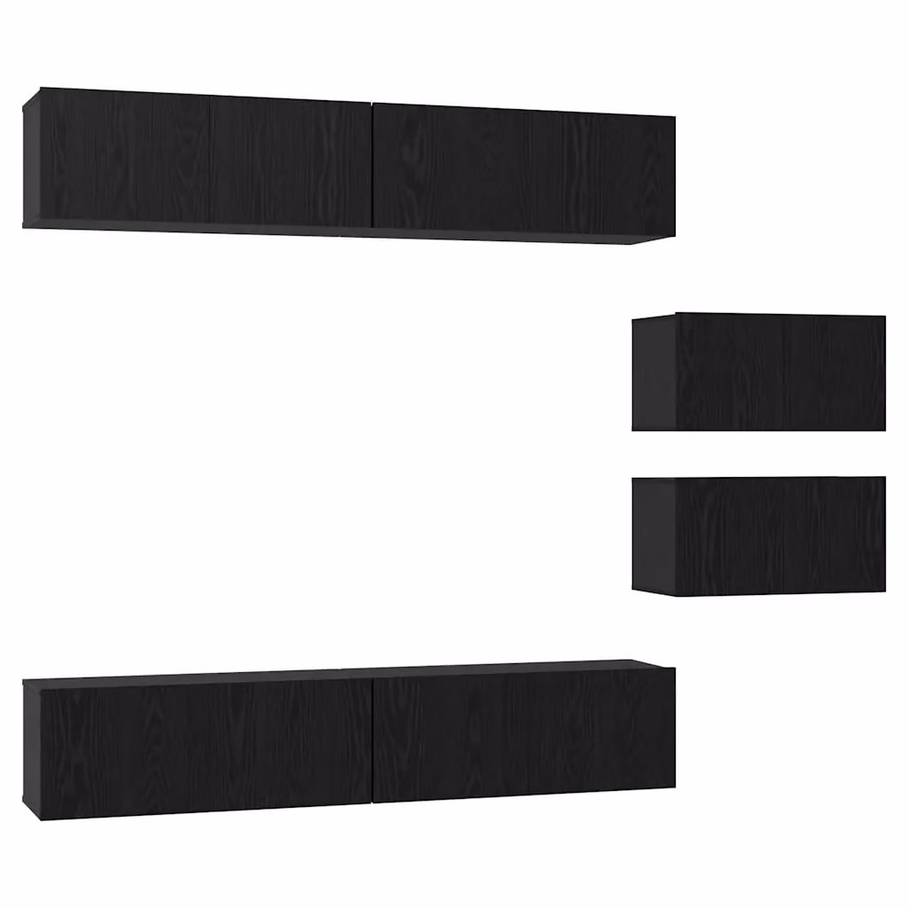 Set mobile TV moderno vidaXL in 6 pezzi, colore nero e rovere, in legno e MDF per soggiorno – 2