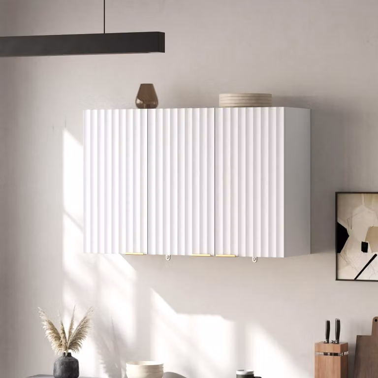 Mobiletto da parete per cucina o bagno, con 3 ante e spazio contenitivo, design semplice, colore bianco