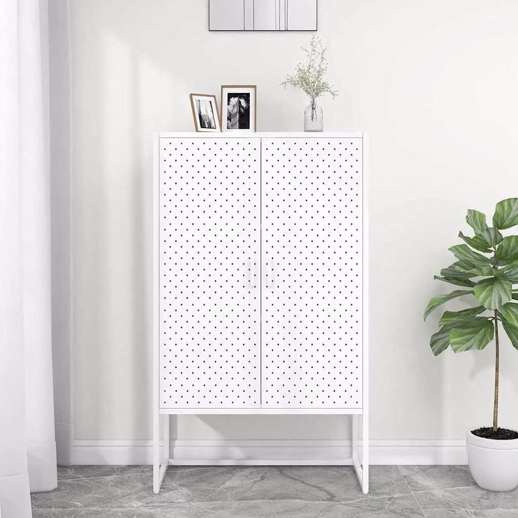 vidaXL Credenza Alta Moderna in Acciaio Bianco con Ante a Battente L: 80 cm, P: 35 cm, H: 135 cm