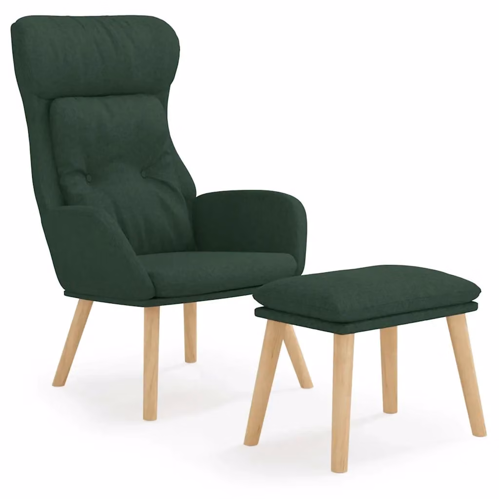 Poltrona Relax Moderna con Poggiapiedi Verde in Tessuto e Struttura in Metallo e Legno – 2