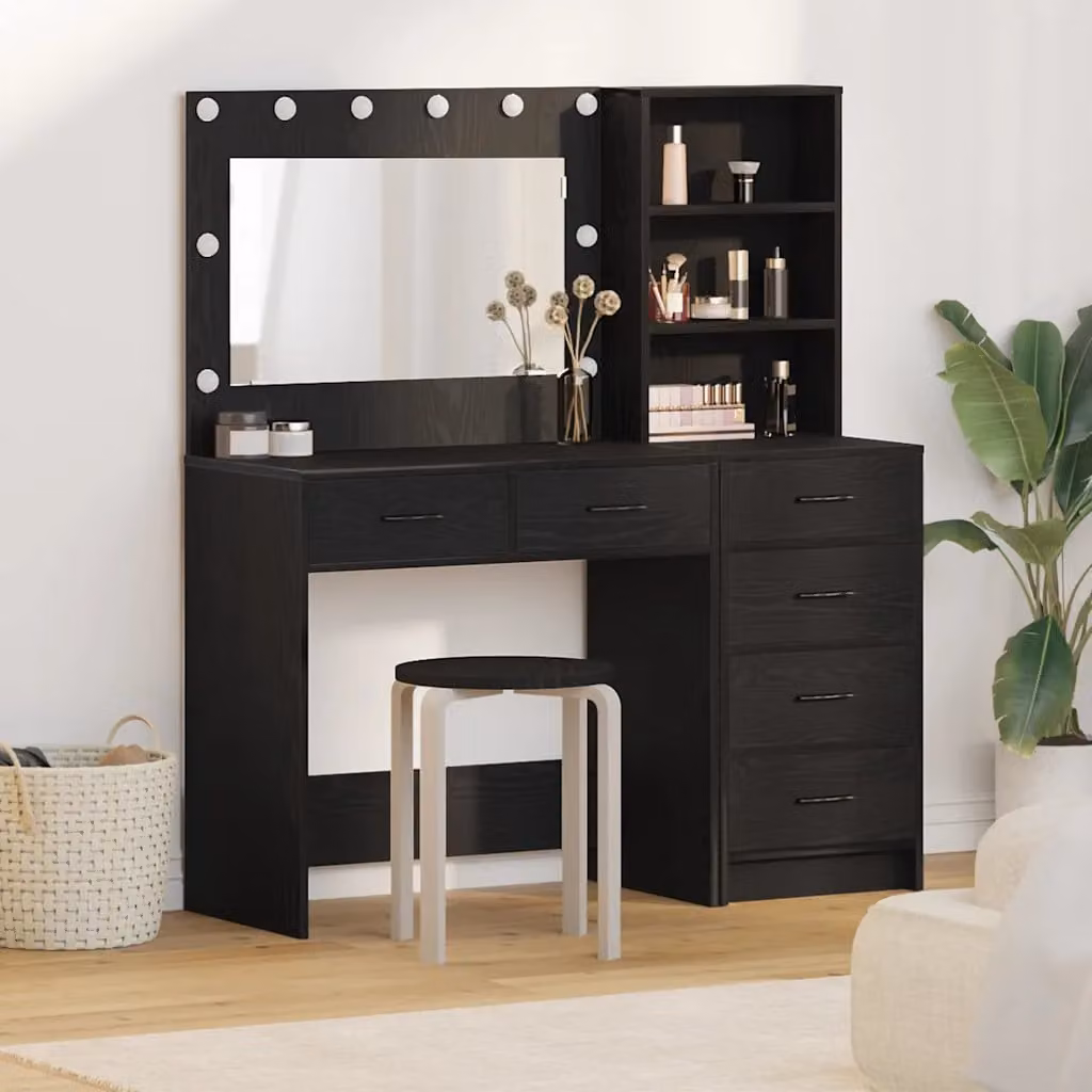 vidaXL Set di 2 Tavoli da Trucco Moderni con LED Hollywood in MDF Nero L 78.5 x P 41 x H 135 cm