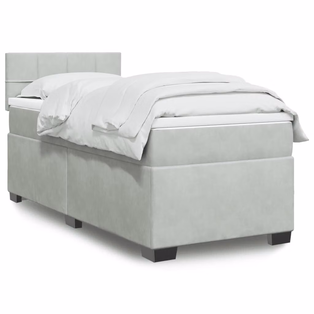 vidaXL Giroletto a Molle con Materasso Ibrido in Velluto Grigio e Bianco L/P/H: 200 x 80 x 100,5 cm