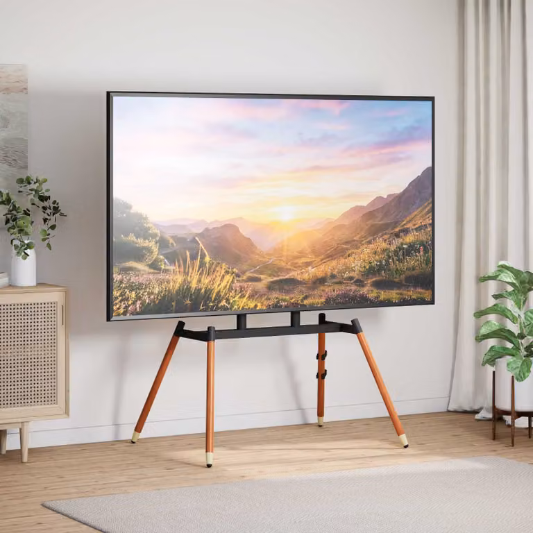 vidaXL Supporto TV a cavalletto moderno in legno di faggio e metallo, nero e marrone