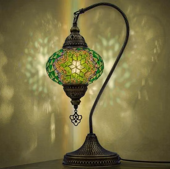 Mozaiek Lampada da tavolo a collo di cigno Realizzata a mano, lampada da notte in stile turco, arabo, orientale, marocchino - Verde