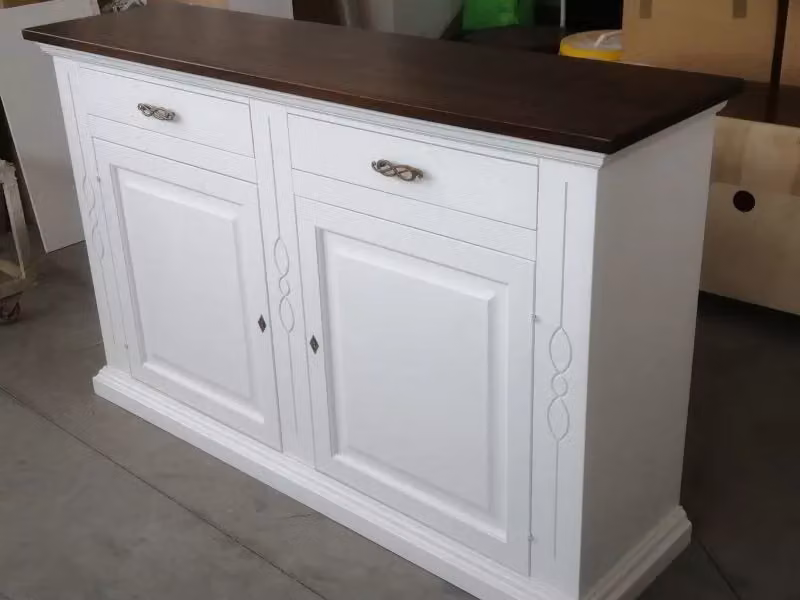 Credenzone shabby chic con 2 ante e 2 cassetti bianco e noce Mobili 2G – 2