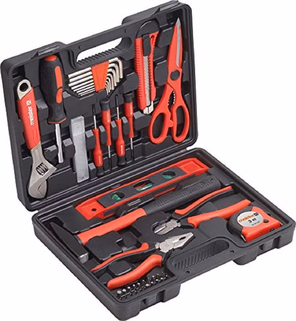 Valigetta per utensili da casa, contenente 44 pezzi, in plastica, dimensioni 330x300x90 mm