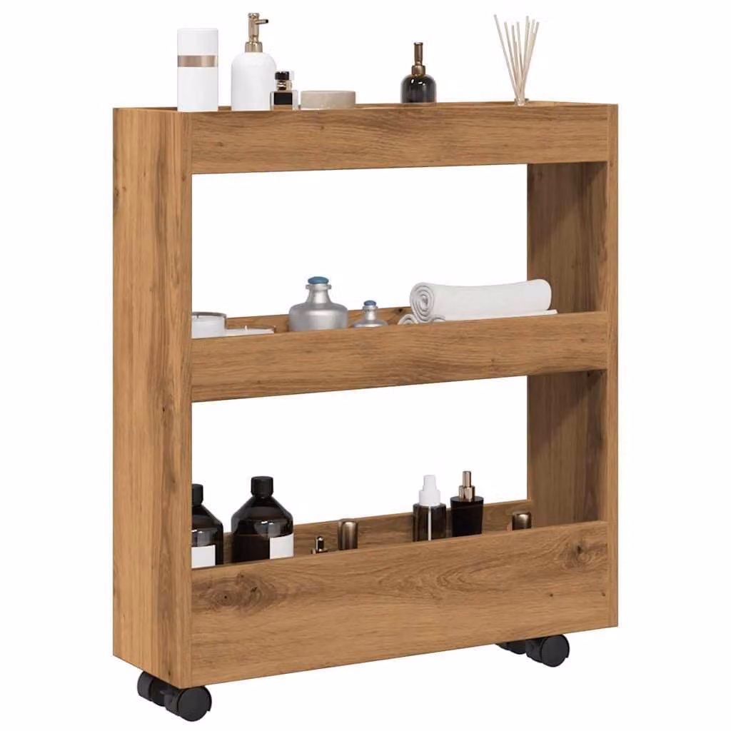 vidaXL Carrello Stretto a 3 Livelli in Truciolato Rovere, Marrone, L/P/H: 60 x 18 x 70 cm