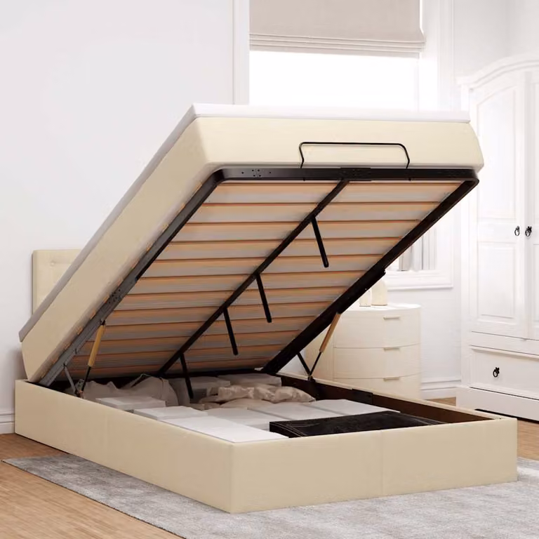 vidaXL Struttura Letto con Materasso e Contenitore a Sollevamento, Colore Beige e Bianco, L 120 x P 200 cm