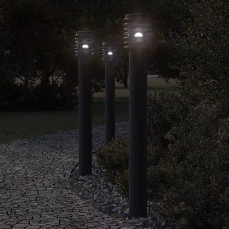 Set di 3 lampade da terra per esterni vidaXL in acciaio inox, colore nero, Altezza: 110 cm