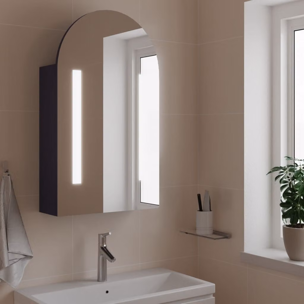 Armadietto da bagno con specchio e illuminazione LED vidaXL, Grigio, L 42 cm, P 13 cm, H 70 cm