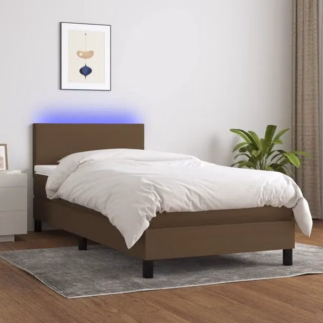 Letto Ibrido vidaXL con Illuminazione LED e Porta USB in Tessuto Marrone e Bianco L/P: 90 x 190 cm