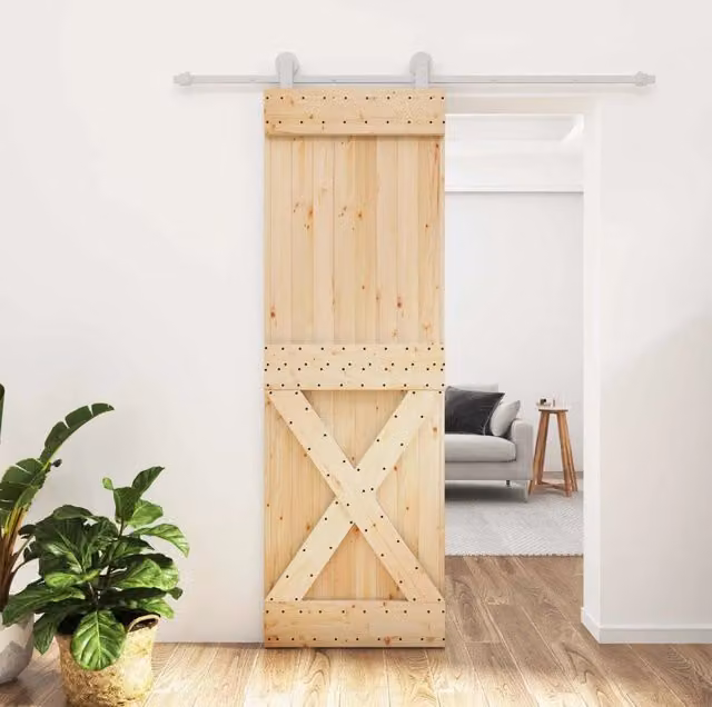Porta scorrevole minimalist vidaXL in legno e acciaio, colori Naturale e Bianco, H: 210 cm, L: 70 cm