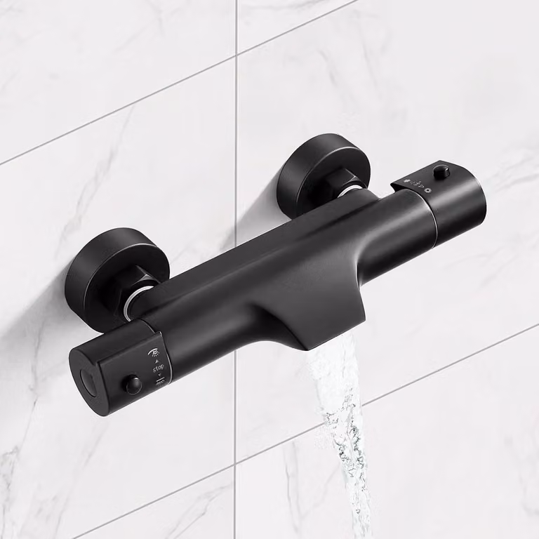 Miscelatore per vasca a cascata con termostato - nero - ottone