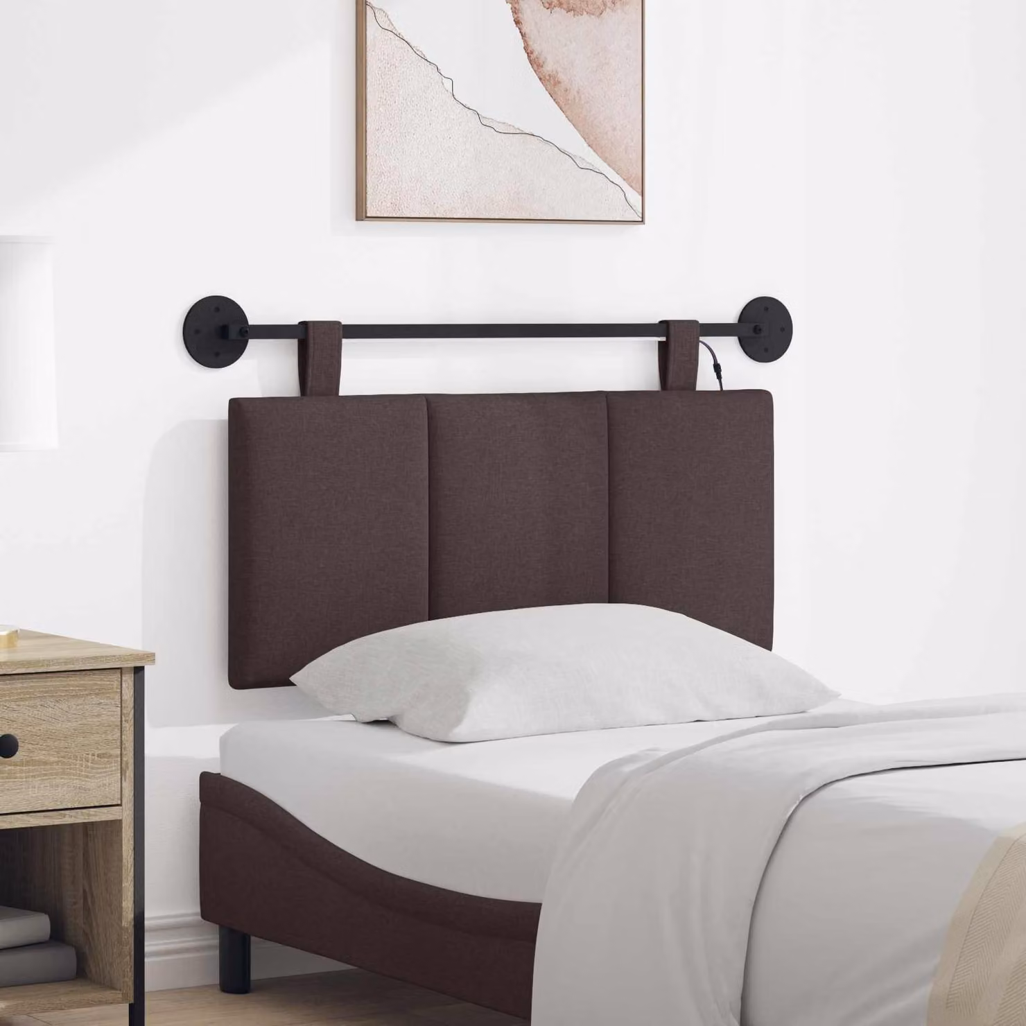 Testiera per letto sospesa vidaXL con luce LED integrata in tessuto marrone scuro, L: 180 cm, H: 90 cm, P: 5 cm