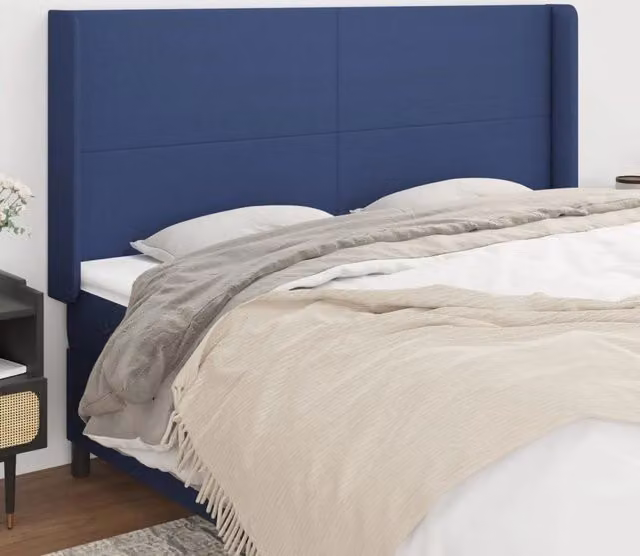 Testiera ad orecchio blu vidaXL in tessuto e legno di larice L: 183 cm, P: 16 cm, H: 118-128 cm