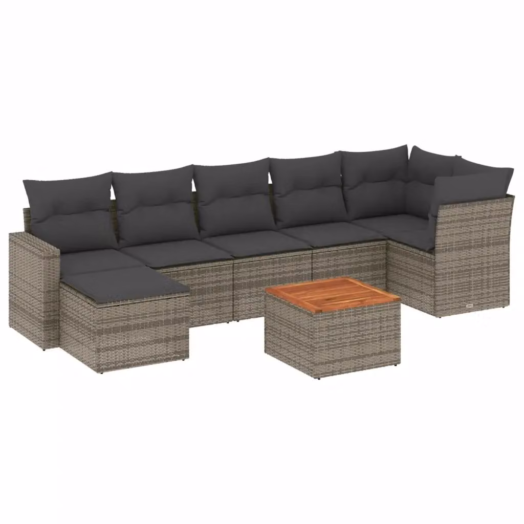 vidaXL Set Divano da Giardino a L 8 pz in Polyrattan Grigio con Cuscini e Tavolino – 2