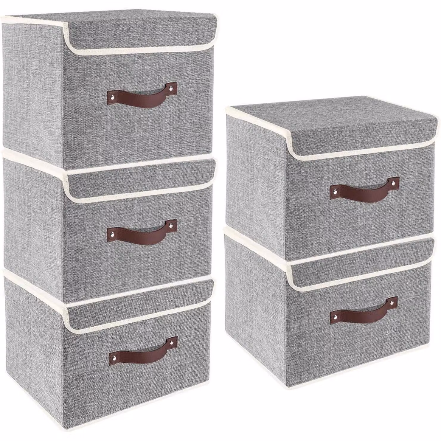 Contenitore pieghevole con coperchio, in tessuto, lavabile, dimensioni 38x25x25 cm, confezione da 5 pezzi, colore grigio