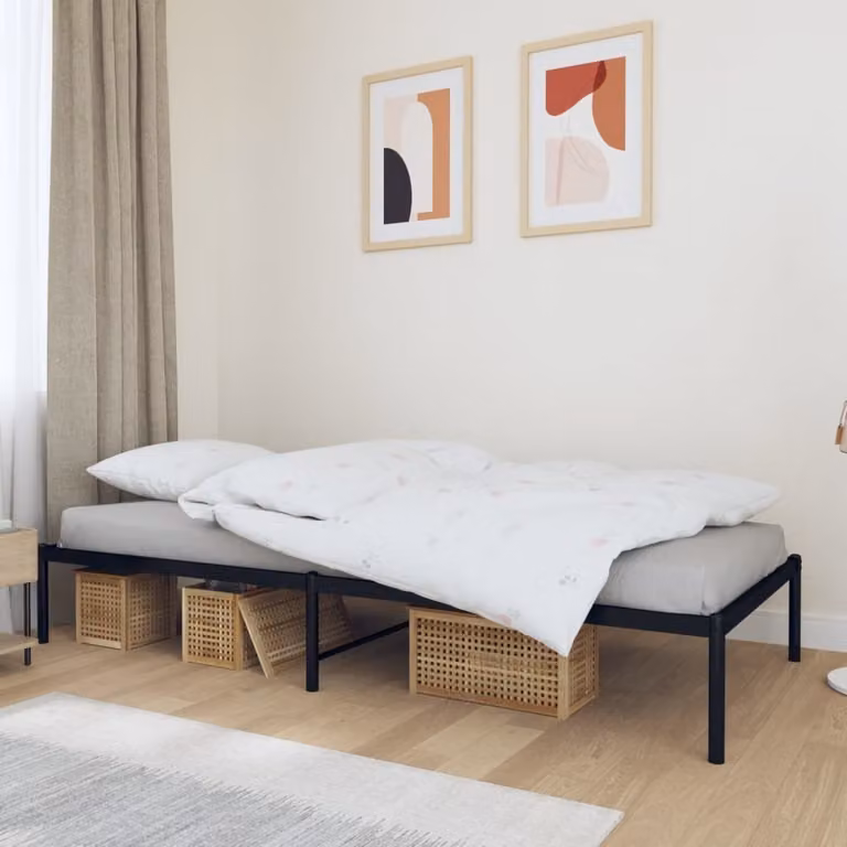The Living Store Struttura letto in metallo nero 90x200 cm