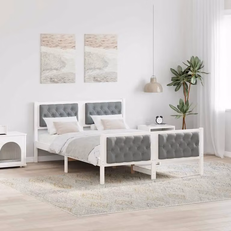 Struttura del letto vidaXL in pino massello laccato grigio, L/P/H: 200 x 140 x 85,5 cm