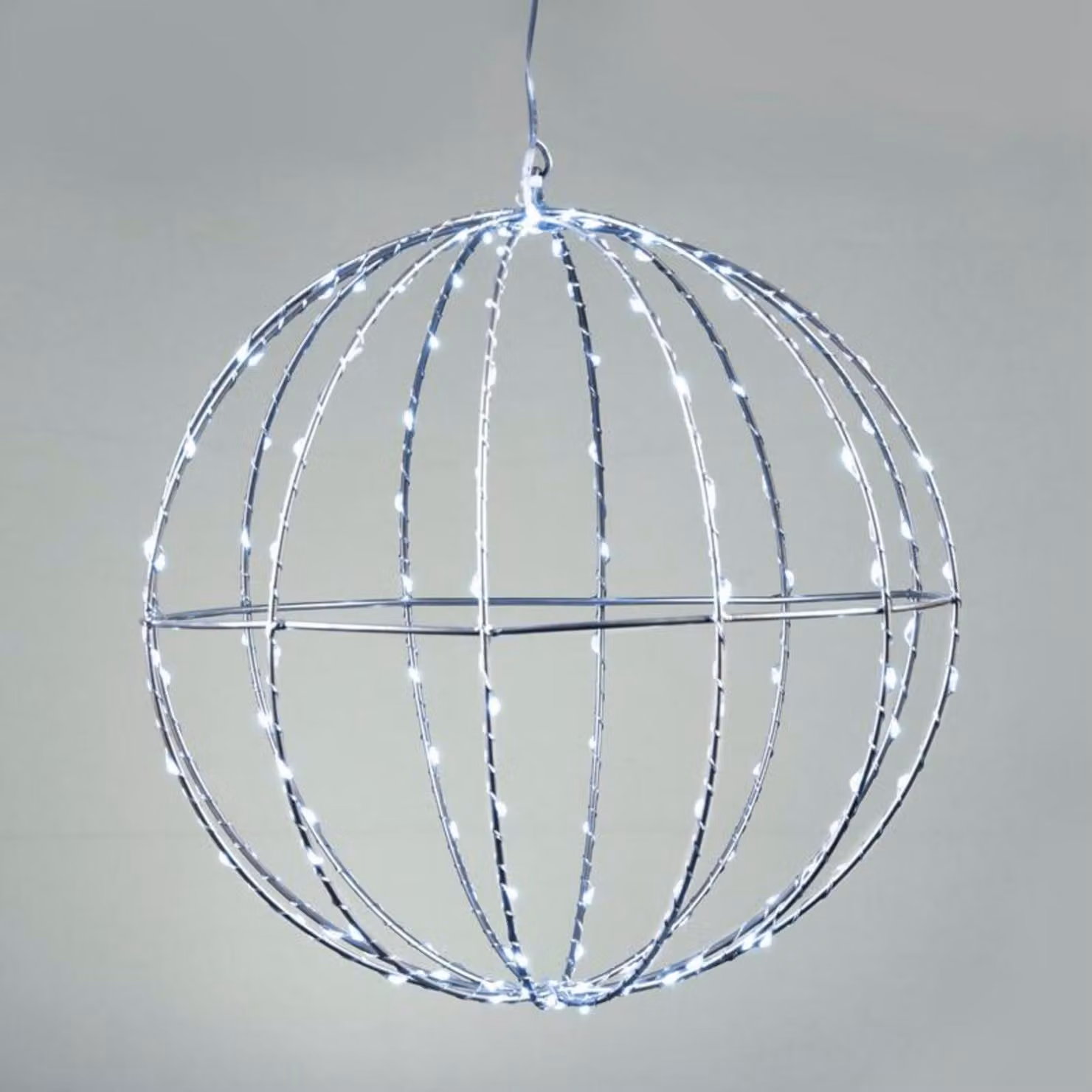 ACA Lighting D20CM sfera argento 96 LED, CW, 220-240V, IP44, cavo di alimentazione trasparente 3m X069624226