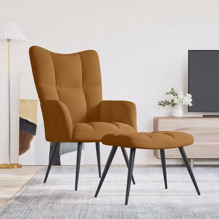 vidaXL Poltrona Relax con Poggiapiedi Integrato in Velluto Marrone con Struttura in Metallo