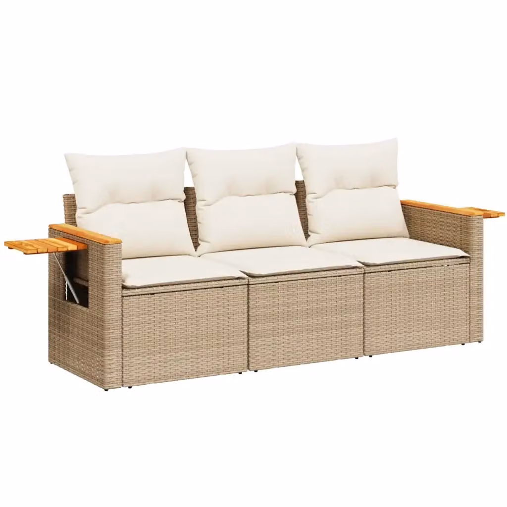 Set Divano da Giardino vidaXL 3 pz in Polyrattan con Cuscini Beige e Tavolino da Esterno – 2