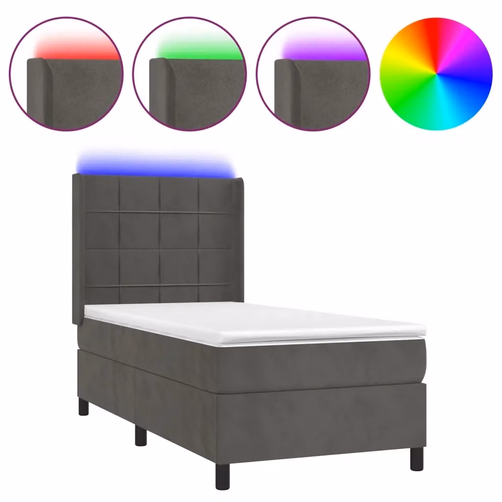 Letto Ibrido vidaXL con Materasso, Illuminazione LED Sotto il Letto e Porte USB, Rivestimento in Velluto Grigio, L/P/H: 100 x 200 x 103 cm – 2