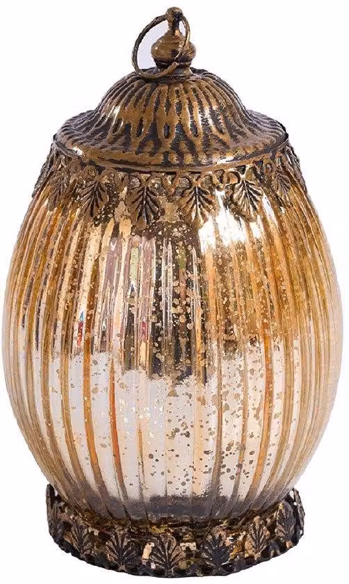Lanterna LED vintage Unyqoos® – color oro, metallo e vetro spesso, per interni ed esterni, alimentata a 2 batterie AAA (batterie non incluse)