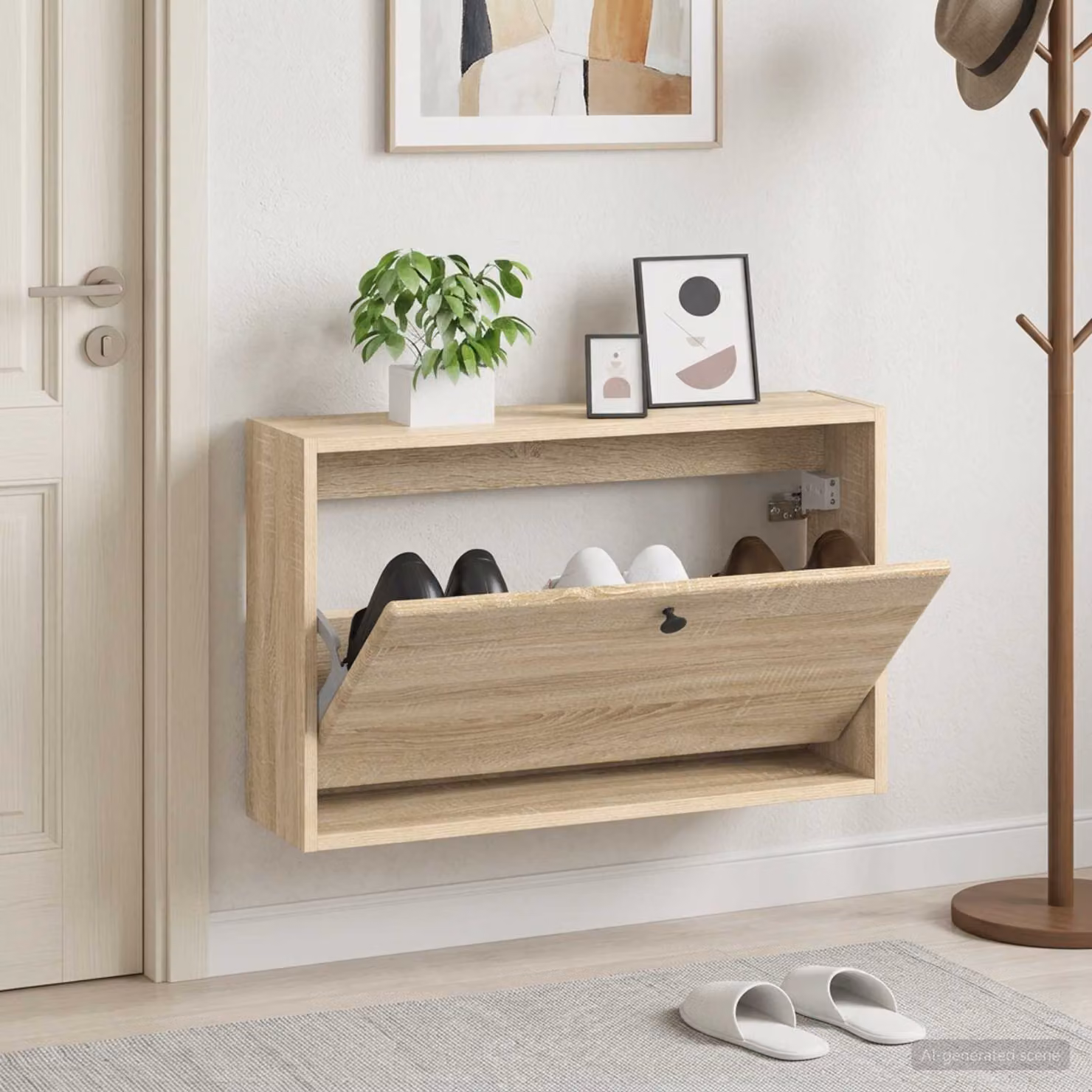 Mobiletto per scarpe da muro vidaXL BREDA in rovere, L: 71 cm, P: 17 cm, H: 43 cm