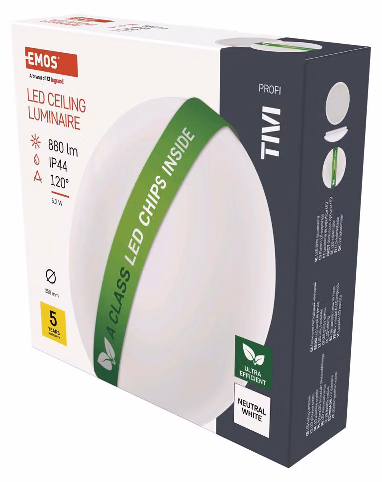 EMOS Apparecchio LED TIVI, bianco rotondo 5,5W, IP44, bianco neutro, ZM3405