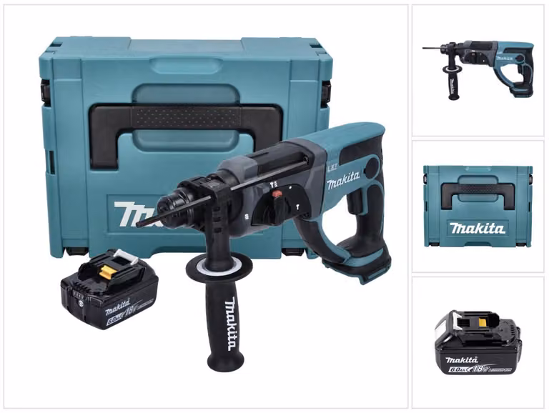 Makita DHR 202 G1J 18 V 2.0 J SDS Plus + 1x batteria 6.0 Ah + Makpac - senza caricabatterie